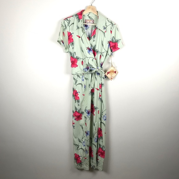 Caribbean Joe Green Floral Maxi Summer Dress - L - Picture 1 of 8